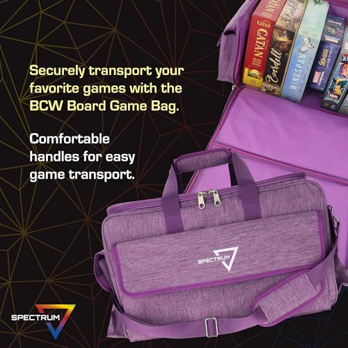 BCW Spectrum Board Game Bag | Durable Duffle for 6-8 Board Games | Expandable Pockets & Storage | Comfortable Removable Shoulder Strap | Easy Top & Side Access - color: Purple