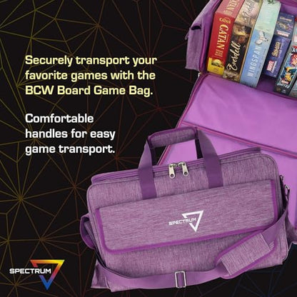 BCW Spectrum Board Game Bag | Durable Duffle for 6-8 Board Games | Expandable Pockets & Storage | Comfortable Removable Shoulder Strap | Easy Top & Side Access - color: Purple