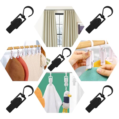 24PCS 4" Plastic Swivel Hooks with Clips, Strong Laundry Hangers, Rotating Clips for Clothes, Towels, Closet Organization, Home & Travel Use (Black) - color: Black