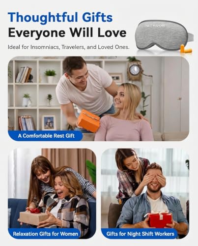Weighted Eye Mask for Sleeping - 3D Blackout Sleep Mask for Women Men, Zero Eye Pressure, Lash-Friendly, Adjustable Strap, Airplane Travel Essentials for Long Flight & Road Trip, Meditation Mask(Gray) - color: Grey