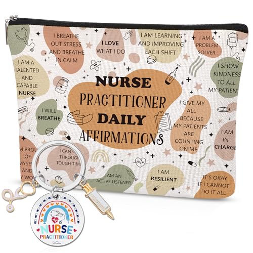 Nurse Practitioner Gifts for Women, NP Appreciation Makeup Bag & Keychain Gift Set, Motivational Cosmetic Pouch for NP Week, Birthday, Graduation, Christmas - color: Nurse Practitioner