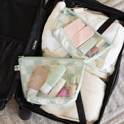 Tiny Twinkle Diaper Bag Organizing Pouches | 2 Pack Mess-Proof Travel Organizer Bags with Structured Bottom & Clear Front | TSA Approved Toiletry Bag Set for Baby and Mom Essentials (Sage Checkers) - color: Sage Checkers
