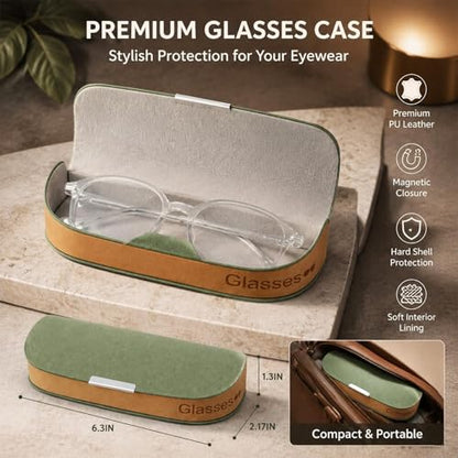 Glasses Case hard shell,3-in-1 Sunglasses Case & Eyeglass Case with Cleaning Cloth & Storage Pouch - color: Sage Green