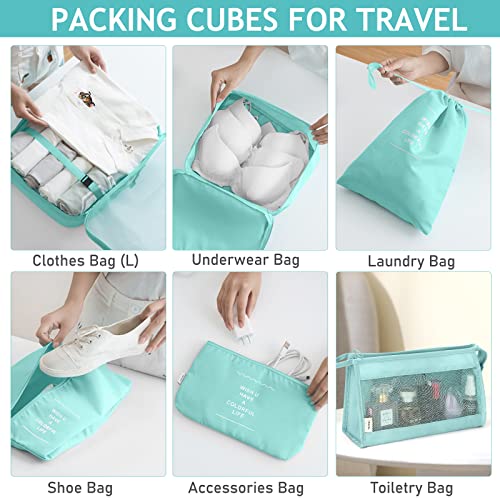 KPX 8 Set Packing Cubes for Travel, Luggage Packing Organizers Accessories Large Toiletries Bag for Clothes Shoes Cosmetics (Blue) - color: 8Set-Blue