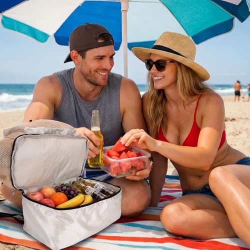 Mesh Beach Drawstring Backpack with Cooler Beach Bags Sandproof Swim Bags Leakproof with Zipper for Seaside Pool Travel - color: Khaki