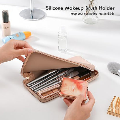 FVION Zipper Makeup Brushes Bag For Travel, Large Silicone Makeup Brush Holder, Make Up Brushes Pouch Case for Makeup Tools - Khaki - color: Khaki