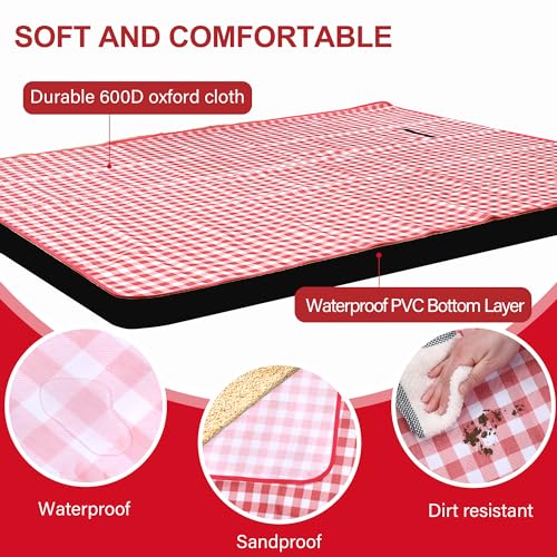 HX&OD Outdoor Picnic Blanket 80"X80" Picnic Mat Extra Large Camping Blanket Beach Blanket Foldable Waterproof Sand Mat Hiking Travel Family Concerts(Red) - color: Red, size: 80”x 80”