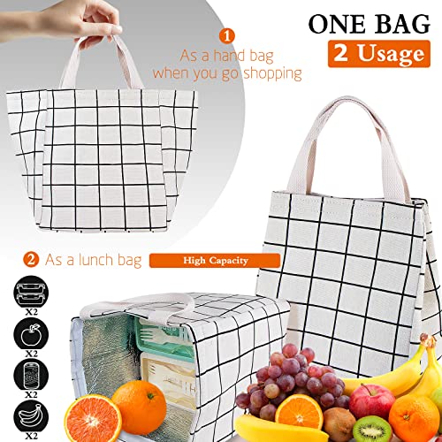 Lunch Bag Insulated Lunch Box for Women Men,Reusable Adult Lunch Tote Bags for Work or Travel (White Plaid) - color: White Plaid