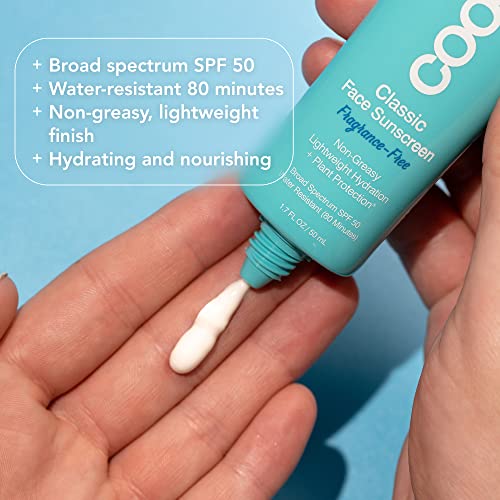COOLA Organic Face Sunscreen SPF 50 Sunblock Lotion, Dermatologist Tested Skin Care for Daily Protection, Vegan and Gluten Free, Fragrance Free - size: 1.7 Fl Oz (Pack of 2)