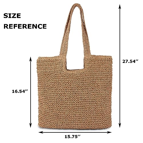Straw Beach Tote Bag: Large Summer Boho Woven Bags - Rattan Handmade Shoulder Handbags for Women - color: Brown