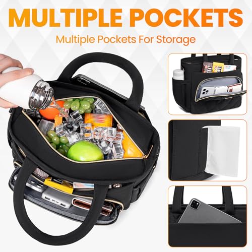 Artelaris Lunch Bag Women, Adult Insulated Lunch Box, Leakproof Lunch Cooler Bag, Reusable Large Lunch Cooler for Work, Picnic, Travel (Black) - color: Black