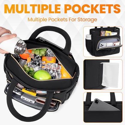 Artelaris Lunch Bag Women, Adult Insulated Lunch Box, Leakproof Lunch Cooler Bag, Reusable Large Lunch Cooler for Work, Picnic, Travel (Black) - color: Black