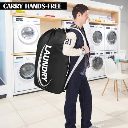 Sylfairy 2 Pack XL Laundry Bag with Strap,Heavy Duty Travel Laundry Bag,Rip-Stop Dirty Clothes Shoulder Bag with Drawstring,Easy Fit a Laundry Hamper or Basket Travel Essentials - color: Black+Red