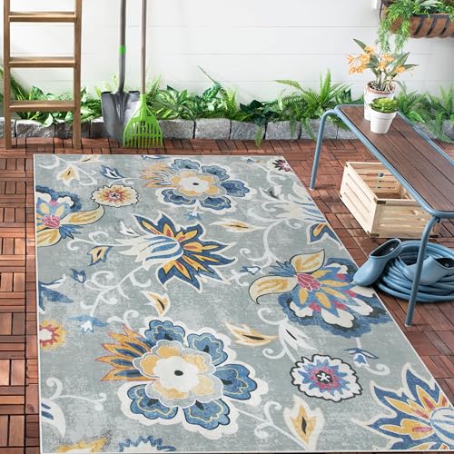 Lahome Floral Indoor Outdoor Rug, 5x8ft Non Slip Outdoor Patio Rug for Camping Picnic, Portable Outdoor Carpet for Balcony Deck Backyard, Washable RV Mat Outdoor Rugs for Living Room Bedroom,Multi - color: Multi Color, size: 5'x 8'