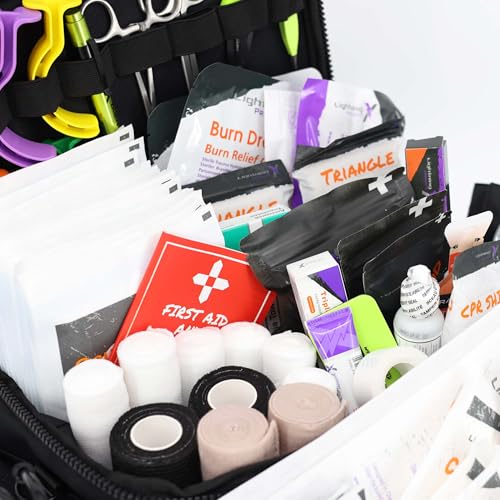 Lightning X Products Lightning X Mid-Sized First Responder EMT Bag | LXMB25 Fully Stocked w/ 240+ Aid, EMS & Trauma Supplies - Black - color: Black