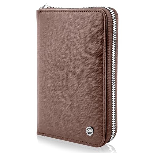 RFID Travel Wallet Passport Holder w/Zipper - Organizer Bag for Travel Documents – Safety Essentials Cover for Men Women - color: Brown