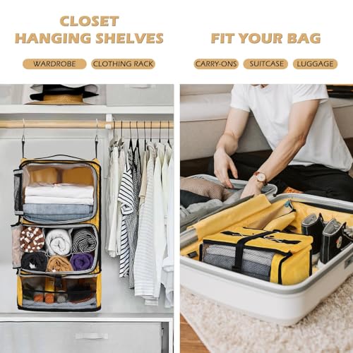 Surblue Hanging Shelves Travel Compression Packing Cube for Carry-on Luggage Suitcase Collapsible Transformable Garment Closet Organizers Large Capacity, Yellow, XL - color: Yellow, size: XL_13*10.2*23.2in