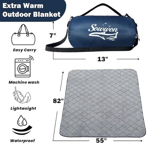 Waterproof Outdoor Blanket 82”X 55” Packable, Stadium Blankets for Camping with Sherpa Fleece Lining, Large Windproof Emergency Mat for Garss Picnic Hiking Road Trip, Machine Washable, Navy 300GSM - color: Sherpa Navy-300 Gsm, size: 82"x 55"