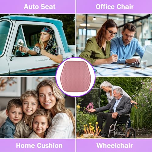 Thin Gel Seat Cushion for Car Seat, Office Chair, Wheelchair, Golf Cart - Non-Slip Car Seat Cushions with 0.7 Inch Gel - Sciatica & Coccyx Pain Relief (Fabric, Pink) - color: Pink