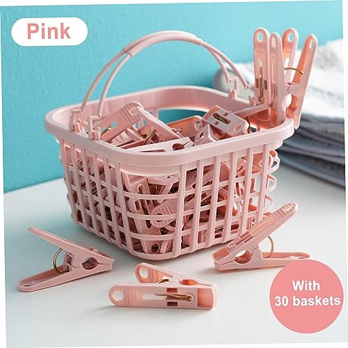 Pegs for Washing Line 31Psc Non Slip Windproof PP Material Pegs with Basket Multifunctional Fastening Waterproof Laundry with Spring.. - color: Pink