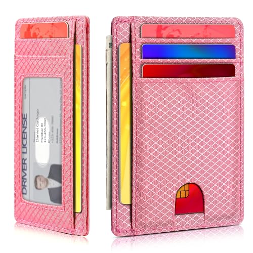 Artpaxy Slim Wallet for Men & Women, Minimalist Front Pocket Card Holder for Travel, RFID Blocking, Water Resistant Nylon Wallet for ID & Cash & Credit Card - color: Mauve Pink