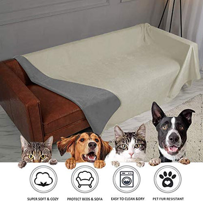 Ameritex Pet Bed Blanket Reversible 100% Waterproof Velvet Super Soft for Sofa and Bed (68x82 Inches, Cream+Grey) - color: Cream+grey, size: 68x82 Inches