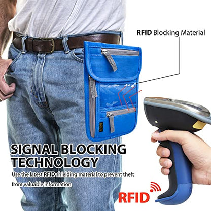 Travel Neck Wallet, RFID Blocking Passport Holder with Adjustable Neck Strap for Men and Women to Keep Cash, Credit Cards and Travel Documents Safe - Navy Blue - color: Navy Blue