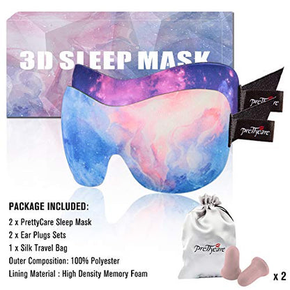 PrettyCare 3D Sleep Mask 2 Pack,Eye Mask for Side Sleeper -3D Contoured Sleeping Mask with Light Blocking for Women- No Eye Pressure Blindfold Night Masks with Ear Plugs & Travel Bag (Black& Fire) - color: Black& Fire