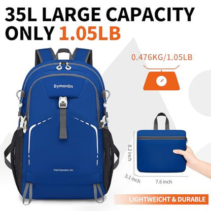 35L Lightweight Packable Backpack – Durable Foldable Daypack for Travel, Hiking, and Gym (Blue) - color: 35l-blue
