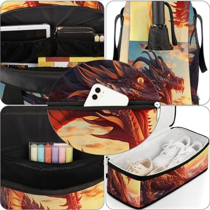Travel Duffle Bags With Shoes Compartment for Women Men Cartoon Animal Dragon Lightweigh Sports Tote Gym Bag Foldable Canvas Weekender Overnight Carry On Luggage Handle Bag - color: print 10