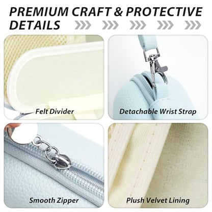 Double Glasses Case for Women Men, Dual Eyeglass Travel Organizer with Wristband - color: Blue