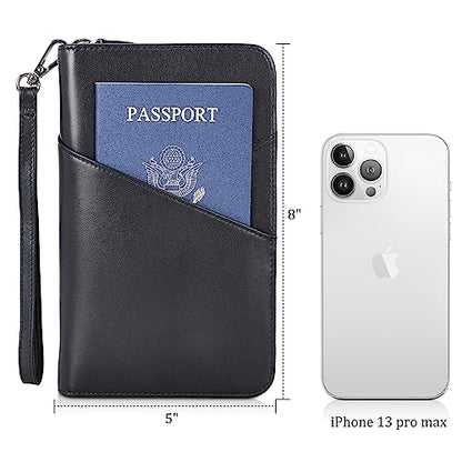 Polare Napa Leather Passport Holder With YKK Zipper RFID Blocking Travel Document Organizer Ticket Holder Cover Case Holds 2 Passports (Black) - color: Black