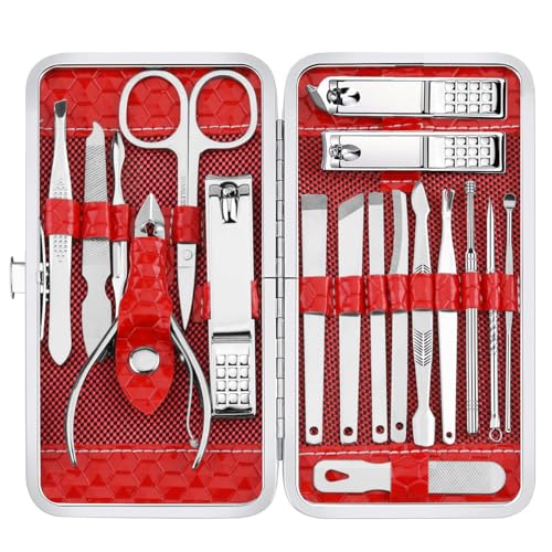 Cute Manicure Set for Women,Nail Clipper Grooming Kit for Teen Girls, Girlfriend, Wife, Mom,Small Gift Idea for Christmas Stocking Stuffers or Birthday Gift - color: Red