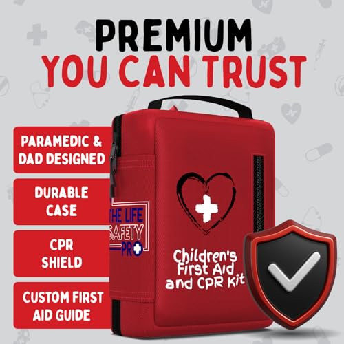 Portable First Aid Kit for Kids with CPR Shield - Ideal for Home, Car, School, Camping, and as a Travel First aid kit. Latex-Free Bandages – Children First Aid Guide by The Life Safety Pro - size: Medium