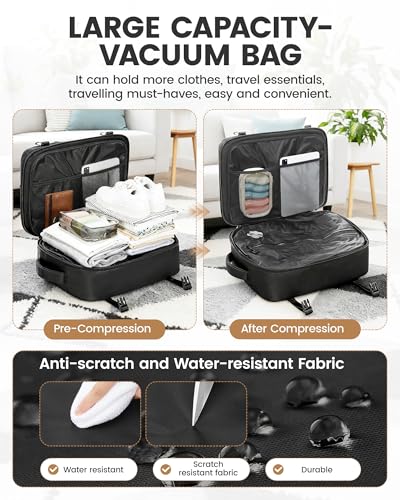 Travel Vacuum Backpack with Garment Bag, Large 18×14×8 Suit Carry on Bags Flight Approved, Personal Item Luggage with Vacuum System, Carry On Suit Luggage for Men Women, Black - color: A16-black-with Pump