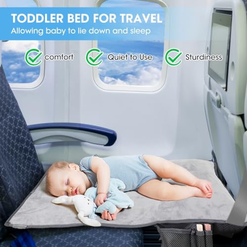 Toddler Travel Airplane Bed Kids Airplane Extender Sea, Travel Inflatable Foot Rest Portable Travel Bed Grey