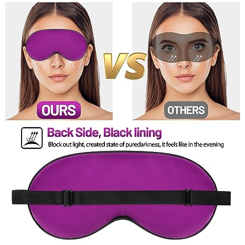 Sleep Mask, Silk Eye Mask for Sleeping with Adjustable Strap, Blindfold Eyeshade for Men & Women, Comfortable & Soft Eye Cover Eyeshade for Night Sleep (Purple) - color: Purple
