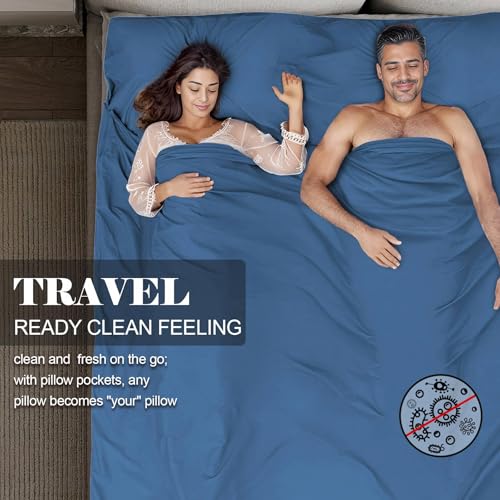 Sleeping Bag Liner,Travel Sheet & Adult Sleep Sack, Camping Sheets Travel Sleep Sack for Backpacking,Hotels & Hostels -Lightweight Single &Double Travel Sheet Camping Sheets - color: Double Blue