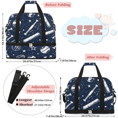 Travel Duffel Bag Baseball Star Print Weekender Bag with Shoe Compartment Foldable Overnight Bags for Travel Sports Lightweight Gym Bags for Men Women - color: Baseball Star Print