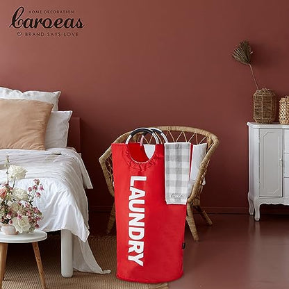 Caroeas 100L Laundry Basket,Large Laundry Hamper, Laundry Bag with Padded Handles, Clothes Hamper Stands Up Well, Collapsible Free Standing Easy Storage Washing Bin (Red,100L) - color: Red, size: 100L