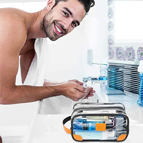 Lermende Toiletry Bag, Clear Shaving Dopp Kit for Men Travel Toiletry Bag with Hand Strap Unisex Bathroom Toiletries Organiser - color: Clear Black