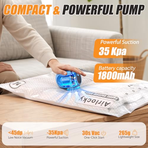 Travel Vacuum Storage Bags with Pump, Carry-on Compression Packing Bags + Portable Electric Pump, 80% Space Saver of Clothes, Vacuum Seal Bags for Clothing Travel Luggage, Pack of 20
