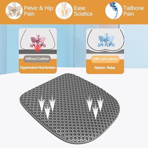EVEME Large Gel Seat Cushion for Long Sitting with Non-Slip Cover,Soft & Breathable,Seat Cushion for Chair,Car,Office,Desk Chair,Wheelchair - size: 17" x 15" x 1.2" - Gray