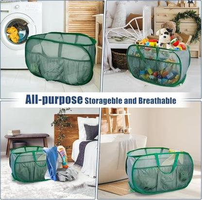 Collapsible Laundry Baskets, Upgrade Pop Up Laundry Hamper with Convenient Bags, Foldable Laundry Basket Mesh Light Weight, Easy to Carry Clothes Hampers for Laundry, Dorm, Toys, Travel 4 Pack - color: Black+Grey+Green+Beige