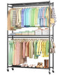 Sakugi Clothes Rack - 45.2" x 12.2" x 79.5" Clothing Rack with Shelves & Wheels, Multi-Functional Wardrobe Closet with Hooks, Sturdy Metal Garment Rack for Bedroom, Laundry, Balcony (Black) - color: Black, size: X-Large