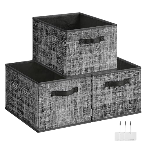 SONGMICS Storage Cubes, 15.7 x 11.8 x 9.5 Inches Non-Woven Fabric Bins with Double Handles, Set of 3, Closet Organizers for Shelves, Foldable, for Clothes, Ink Black UROB440B01 - color: Ink Black, size: 3 Pack(11.8"L x 9.5"W x 15.7"H)