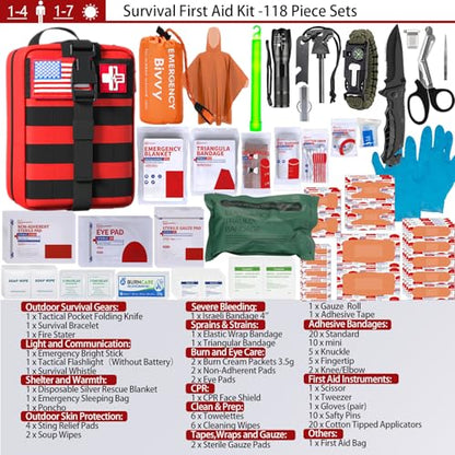 First Aid Kit,Survival Gear Outdoor Tactical Gear Set Military Grade Molle System for Camper Travel Hunting Hiking and Adventures（RED） - color: Red