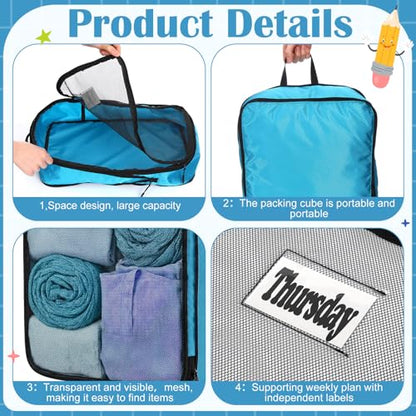 7 Pcs Packing Cubes for Travel Days of Week Compression Packing Cube with Labels Organizers Luggage Storage Bag(Blue,Large) - color: Blue