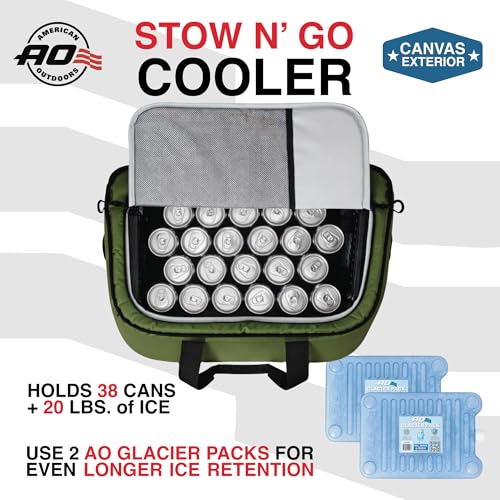 AO Coolers Stow-N-Go Canvas Soft-Sided Cooler, Low Profile and Leak Proof, Insulated for 24-Hour Cold - color: Hunter Green, Canvas