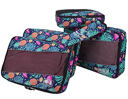 5 Set Packing Cubes for Travel Large Suitcase Luggage Organizer Bags Travel Accessories Vacation 4 Cubes 1 Laundry Pouch Bag - color: Pineapple